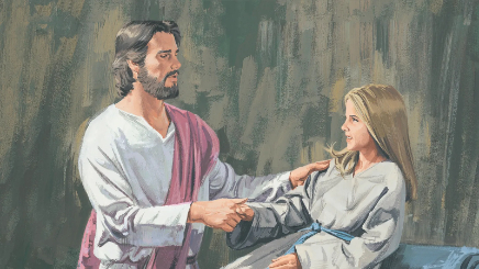 Jesús cura a una mujer y resucita a una niña 